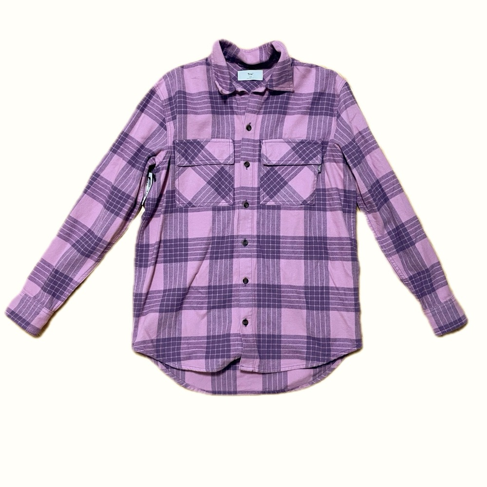 Aritzia TNA Pink and Purple Oversized Plaid Flannel Jacket Shacket